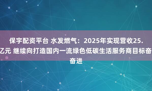 保宇配资平台 水发燃气：2025年实现营收25.5亿元 继续向打造国内一流绿色低碳生活服务商目标奋进