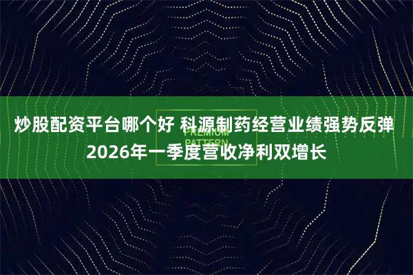 炒股配资平台哪个好 科源制药经营业绩强势反弹 2026年一季度营收净利双增长